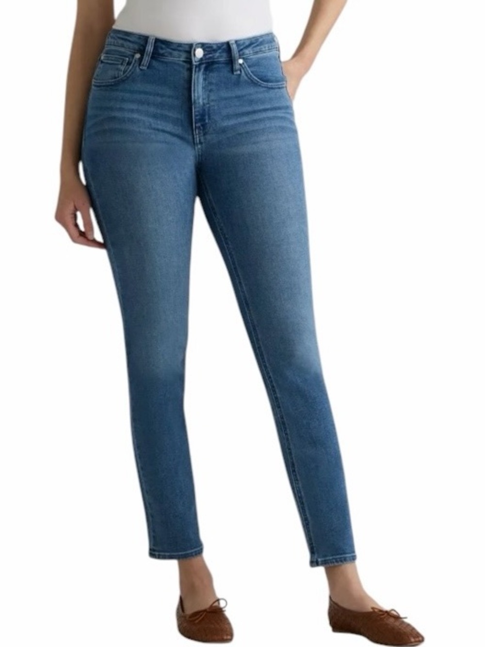 Quince Slim Straight Jeans Women’s Size 30 Mid Rise Ankle Stretch Medium Wash